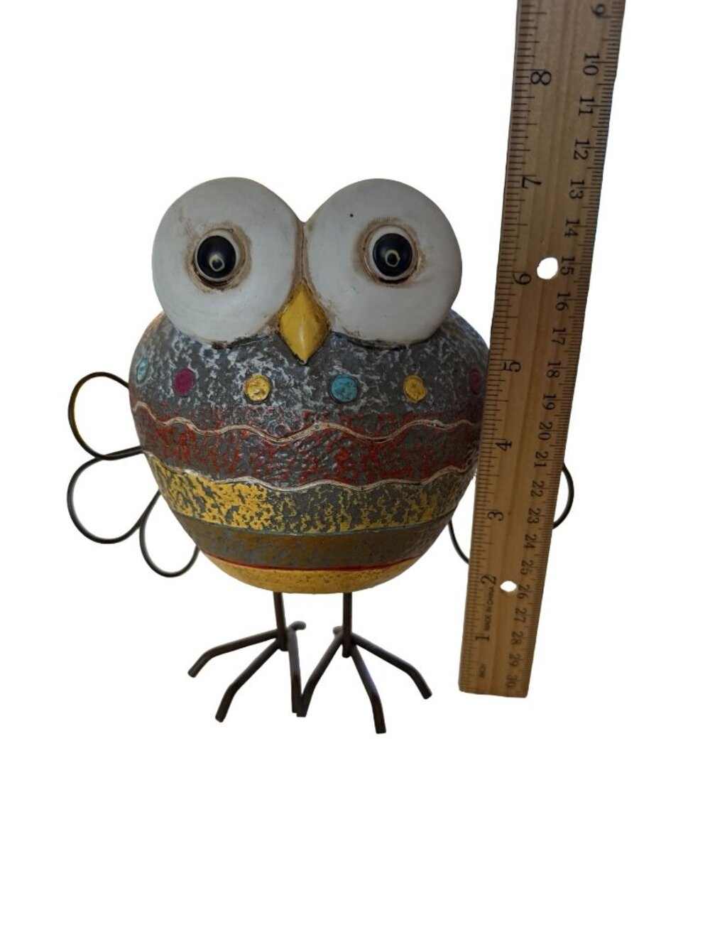Colorful Metal Owl Figurine Decorative Pattern Rustic Rock Garden Yard Decor - Picture 3 of 4
